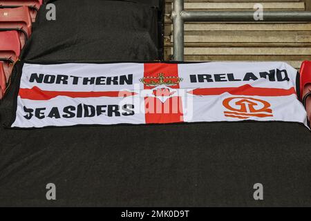 Southampton, Regno Unito. 28th Jan, 2023. Una bandiera Blackpool Seasiders durante la partita Emirates fa Cup Fourth Round Southampton vs Blackpool al St Mary's Stadium, Southampton, Regno Unito, 28th gennaio 2023 (Foto di Mark Cosgrove/News Images) a Southampton, Regno Unito il 1/28/2023. (Foto di Mark Cosgrove/News Images/Sipa USA) Credit: Sipa USA/Alamy Live News Foto Stock