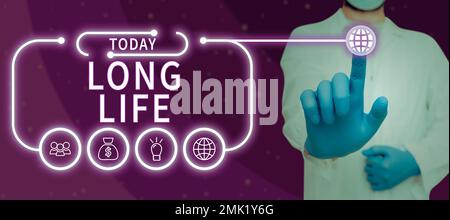 Ispirazione che mostra il segno Long Life. Vetrina aziendale in grado di continuare a lavorare più a lungo rispetto ad altri dello stesso tipo Foto Stock