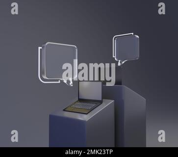 Notifica dei messaggi in un computer portatile 3D concetto di rendering su schermo nero Foto Stock