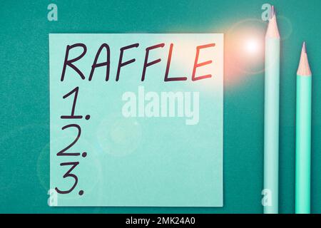 Didascalia di testo che presenta Raffle. Business idea significa raccogliere denaro vendendo biglietti numerati offerta come premio Foto Stock