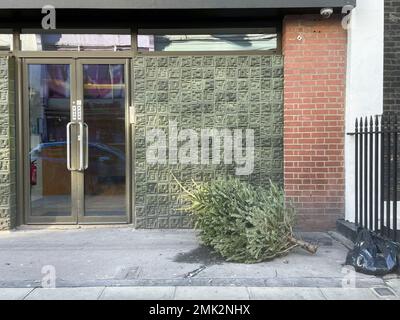 Gli alberi di Natale usati intorno al centro di Londra vengono scartati sulle strade e nei punti di raccolta. Immagine scattata il 2nd Gen 2022. © Belinda Jiao jiao.bilin@ Foto Stock