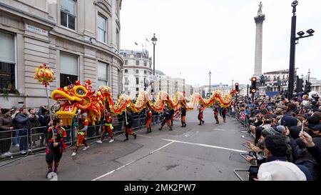 La Parata del giorno di Capodanno si svolge in tutto il centro di Londra in occasione del nuovo anno 2023. Immagine scattata il 1st Gen 2023. © Belinda Jiao jiao.bili Foto Stock