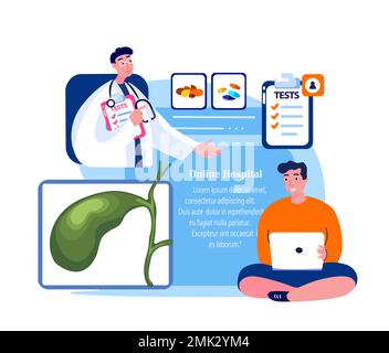 Online Dottor Gastroenterologist Consultate paziente in laptop. Gall Bladder System Internet Diagnosing.Gall colecistite dell'organo colalico trattamento.Dig Foto Stock