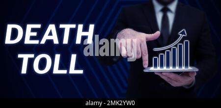 Scrittura visualizzazione testo morte Toll. Parola scritta sul numero di morti risultanti da un particolare incidente Foto Stock