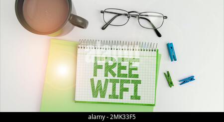 Scritta a mano WIFI gratuito. Business Concept ti consente di connetterti a Internet in luoghi pubblici senza pagare Foto Stock