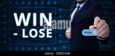 Segno di testo che mostra Win Lose (vinci perd Le aziende mostrano i processi di promozione dei conflitti che si verificano nelle situazioni Foto Stock