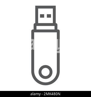 Icona della linea del Pendrive, dati e memoria, segno dell'unità flash, grafica vettoriale, un motivo lineare su sfondo bianco, eps 10. Illustrazione Vettoriale