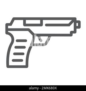 Icona della linea della pistola, arma e esercito, segno della pistola, grafica vettoriale, un motivo lineare su sfondo bianco, eps 10. Illustrazione Vettoriale