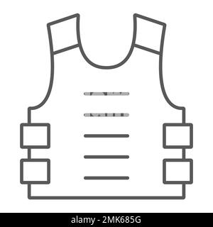 Maglia bulletproof icona linea sottile, difesa e esercito, segno uniforme, grafica vettoriale, un motivo lineare su sfondo bianco, eps 10. Illustrazione Vettoriale