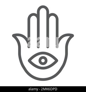 Icona della linea HAMSA, Luck and talisman, segno a mano, grafica vettoriale, un motivo lineare su sfondo bianco, eps 10. Illustrazione Vettoriale