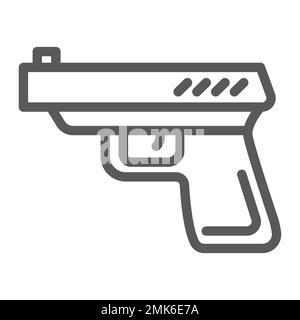 Icona della linea della pistola, arma e revolver, segno di pistola, grafica vettoriale, un motivo lineare su sfondo bianco, eps 10. Illustrazione Vettoriale