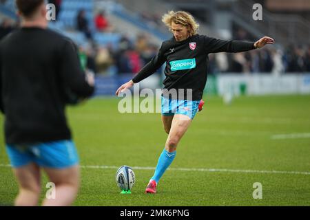 Exeter, Regno Unito. 28 gennaio 2023. Billy Twelvetrees di Gloucester Rugby riscaldamento prima della partita di rugby Gallagher Premiership tra Exeter Chiefs e Gloucester a Sandy Park, Exeter, Regno Unito il 28 gennaio 2023. Foto di Scott Boulton. Solo per uso editoriale, licenza richiesta per uso commerciale. Non è utilizzabile nelle scommesse, nei giochi o nelle pubblicazioni di un singolo club/campionato/giocatore. Credit: UK Sports Pics Ltd/Alamy Live News Foto Stock