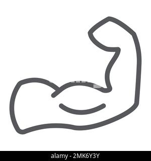 Icona della linea muscolare, potenza e bodybuilding, segno muscolare del braccio, grafica vettoriale, un disegno lineare su sfondo bianco, eps 10. Illustrazione Vettoriale