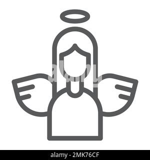 Icona linea angelo, decorazione e pace, segno santo, grafica vettoriale, un motivo lineare su sfondo bianco, eps 10. Illustrazione Vettoriale