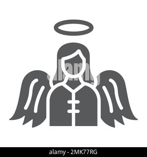 Icona glyph angelo, religione e cielo, segno di carattere, grafica vettoriale, un motivo solido su sfondo bianco, eps 10. Illustrazione Vettoriale