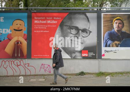 Poster delle elezioni, Michael Mueller, SPD, elezione di Bundestag, Berlino, Germania Foto Stock