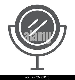 Icona glifo a specchio da tavolo, vetro e riflessione, segno a specchio rotondo, grafica vettoriale, motivo a tinta unita su sfondo bianco, eps 10. Illustrazione Vettoriale