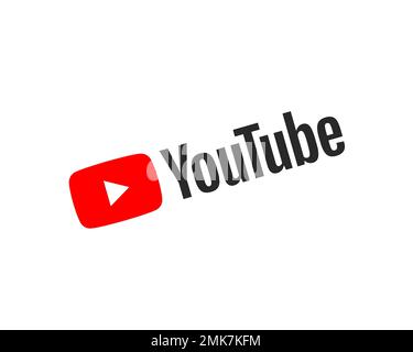 YouTube, ruotato, sfondo bianco, Logo, Nome del marchio Foto Stock