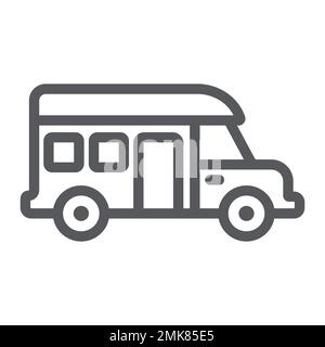 Icona della linea motorhome, trasporto e auto, cartellonista, grafica vettoriale, disegno lineare su sfondo bianco, eps 10. Illustrazione Vettoriale