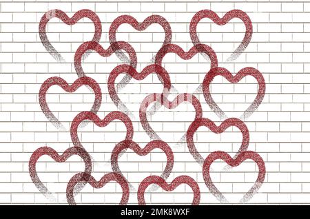Le forme del cuore sono viste in un'illustrazione 3-d per essere usate come immagine di sfondo. Foto Stock