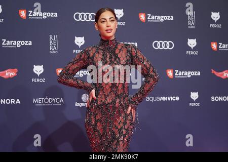 Zaragoza, Spagna. 28th Jan, 2023. Attrice Mina El Hammani a photocall per il 10th° Premio annuale di Feroz a Zarag Credit: CORDON PRESS/Alamy Live News Foto Stock