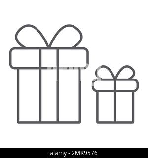 Confezione regalo icona linea sottile, pacchetto e sorpresa, presenta segno, grafica vettoriale, un motivo lineare su sfondo bianco, eps 10. Illustrazione Vettoriale