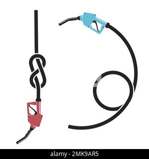 Ugello pompa benzina con nodo e anello sul tubo flessibile, pistola a gas, vettore Illustrazione Vettoriale