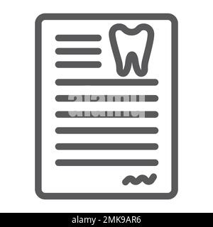 Icona della linea del documento dentale, dentista e carta, cartellonistica dentale, grafica vettoriale, un disegno lineare su sfondo bianco, eps 10. Illustrazione Vettoriale
