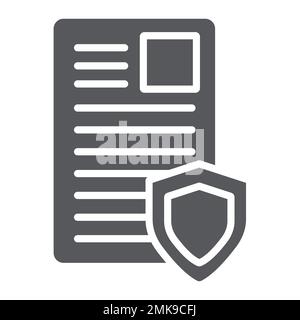 Icona glifo del documento di sicurezza, privacy e carta, elenco con simbolo di schermo, grafica vettoriale, un motivo a tinta unita su sfondo bianco, eps 10. Illustrazione Vettoriale