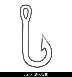 Icona con la linea sottile del gancio da pesca, pesca e esca, set sign del gancio da pesca, grafica vettoriale, un motivo lineare su uno sfondo bianco, eps 10. Illustrazione Vettoriale