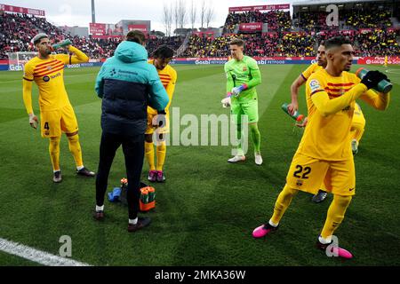 Girona, Spagna. 28th Jan, 2023. I giocatori del FC Barcelona durante la partita la Liga tra il Girona FC e il FC Barcelona hanno giocato allo stadio Montilivi il 28 gennaio 2023 a Girona, Spagna. (Foto di Sergio Ruiz / PRESSIN) Credit: PRESSINPHOTO SPORTS AGENCY/Alamy Live News Foto Stock