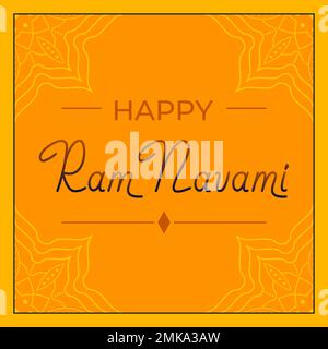 Happy RAM Navami Lettering Square Postcard per la celebrazione indiana Vector Illustration in stile piatto Illustrazione Vettoriale
