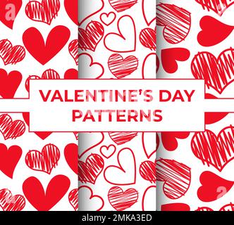 Collezione di disegni a mano Doodle per San Valentino Vector Illustration con cuori rossi Illustrazione Vettoriale