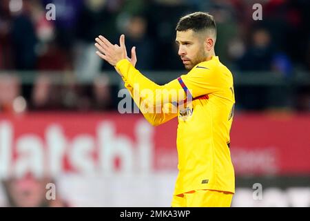 Girona, Spagna. 28th Jan, 2023. Jordi Alba del FC Barcelona durante la partita la Liga tra il Girona FC e il FC Barcelona giocata allo stadio Montilivi il 28 gennaio 2023 a Girona, Spagna. (Foto di Sergio Ruiz / PRESSIN) Credit: PRESSINPHOTO SPORTS AGENCY/Alamy Live News Foto Stock