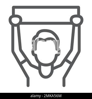 Icona della linea di tifosi di calcio, sport e persona, segno di tifosi di calcio, grafica vettoriale, un motivo lineare su sfondo bianco, eps 10. Illustrazione Vettoriale