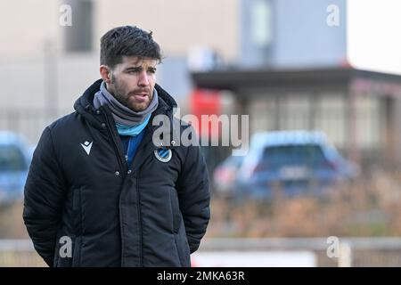 Aalter, Belgio. . 28th Jan, 2023. Il capo allenatore Dennis Moerman di Brugge, nella foto, durante una partita di calcio femminile tra il Club Brugge Dames YLA e l'Eendracht Aalst, il 18° giorno di incontro della stagione 2022 - 2023 della belga Lotto Womens Super League, sabato 28 gennaio 2023 ad Aalter, BELGIO . FOTO SPORTPIX | Stijn Audooren Credit: David Catry/Alamy Live News Foto Stock