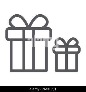 Confezione regalo linea icona, pacchetto e sorpresa, presenta segno, grafica vettoriale, un motivo lineare su sfondo bianco, eps 10. Illustrazione Vettoriale