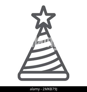 Icona della linea del cappello di compleanno, decorazione e festa, segno del cono della festa, grafica vettoriale, un motivo lineare su uno sfondo bianco, eps 10. Illustrazione Vettoriale