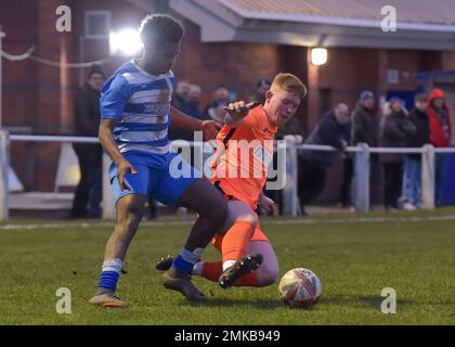 Glasshoughton, West Yorkshire, Regno Unito. 28th Jan, 2023. Toolstation Northern Counties East League Division One, Glasshoughton Welfare AFC v Athersley Recreation il 28th gennaio 2023 presso lo stadio di cartellonistica Lee Johnston, Glasshoughton, West Yorkshire UK Photo Credit Craig Cresswell Photography Credit: Craig Cresswell/Alamy Live News Foto Stock