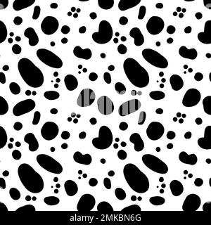 Modello di mucca senza giunture. Cartoni animati neri. Dalmatin o moo pelle. Illustrazione Vettoriale