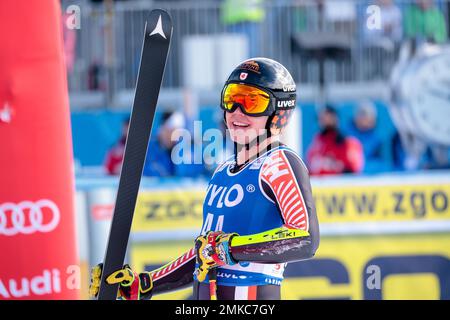 Olympia delle Tofane, Cortina d’Ampezzo, Italia, 28 gennaio 2023, Leggi Jeffrey (CAN) durante la Coppa del mondo di sci FIS Audi 2023 - Super G uomo - gara di sci alpino Foto Stock