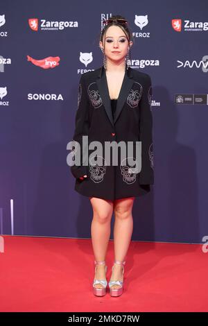 Saragozza. Spagna. 20230128, Carla Quilez partecipa ai Feroz Awards 2023 - Red Carpet all'Auditorium il 28 gennaio 2023 a Saragozza, Spagna Credit: MPG/Alamy Live News Foto Stock