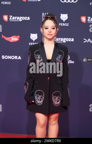 Saragozza. Spagna. 20230128, Carla Quilez partecipa ai Feroz Awards 2023 - Red Carpet all'Auditorium il 28 gennaio 2023 a Saragozza, Spagna Credit: MPG/Alamy Live News Foto Stock