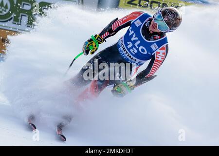 Philp Trevor (CAN) durante la Coppa del mondo di sci FIS Audi 2023 - Super G uomo, gara di sci alpino a Cortina dâ&#X80;&#x99;Ampezzo, Italia, gennaio 28 2023 Foto Stock