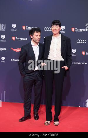 Saragozza. Spagna. 20230128, Isabel pena, Rodrigo Sorogoyen partecipa ai Feroz Awards 2023 - Red Carpet all'Auditorium il 28 gennaio 2023 a Saragozza, Spagna Credit: MPG/Alamy Live News Foto Stock