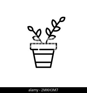 Ficus pianta in un vaso di fiori. Decorazione interna della casa. Icona della linea di tratto modificabile pixel Perfect Illustrazione Vettoriale