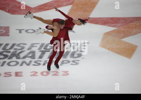 San Jose, California, Stati Uniti. 28th Jan, 2023. Al quarto posto Emilea Zingas e Vadym Kolesinik si esibiscono alla finale di Pairs Free Dance al Toyota US Figure Skating Championship 2023 al SAP Center. Credit: Motofoto/Alamy Live News Foto Stock