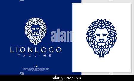 Modello con logo Lion Head. Lion line art logo design vettoriale. Illustrazione Vettoriale