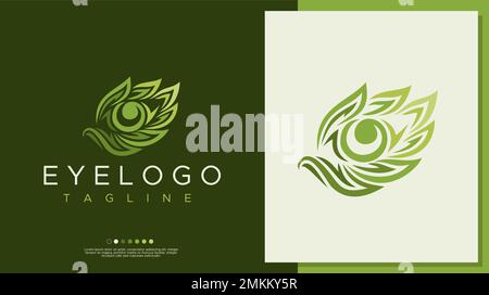 Modello con logo Leaf Eye. Marchio vettoriale logo eco-eye. Illustrazione Vettoriale