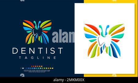 Modello con logo dentistico Butterfly. Modello per logo dentistico estetico. Illustrazione Vettoriale